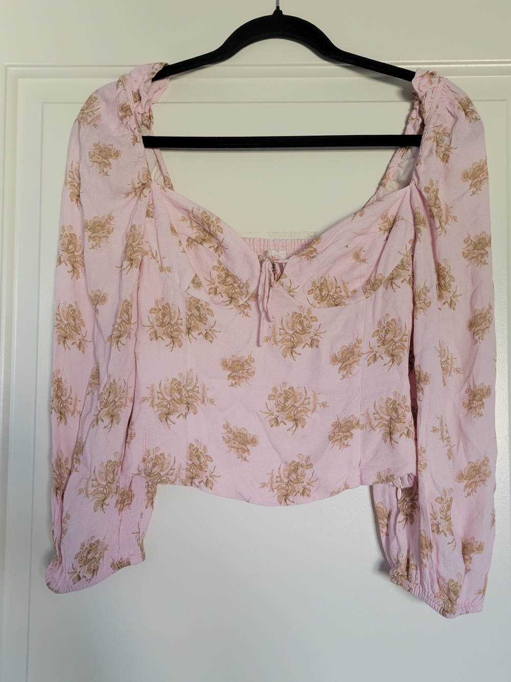 Wilfred Pink Floral Novella Sweetheart Neckline Tie-Front Blouse Size Small